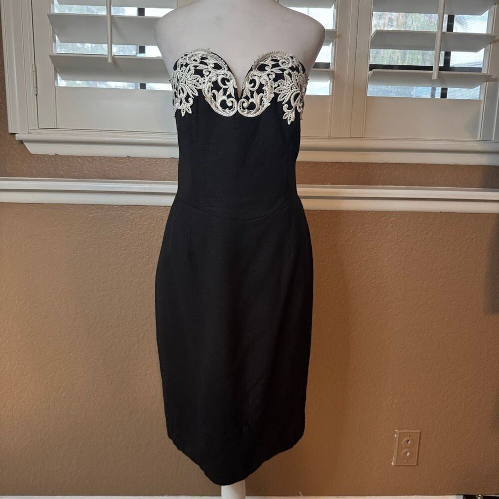 Vintage Jessica McClintock Strapless Sweetheart Dress Black Baroque Cocktail